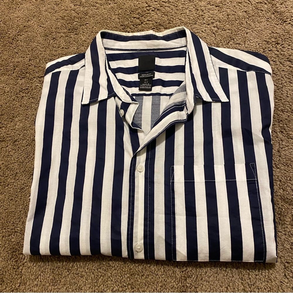 H&M Navy and White Striped Casual Shirt